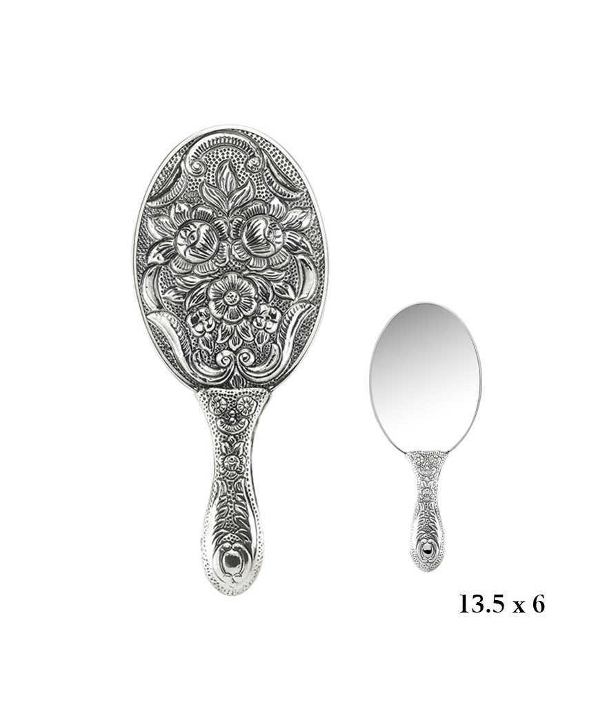 Manolya Motifli Gümüş El Aynası