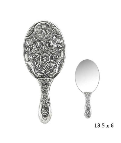 Manolya Motifli Gümüş El Aynası