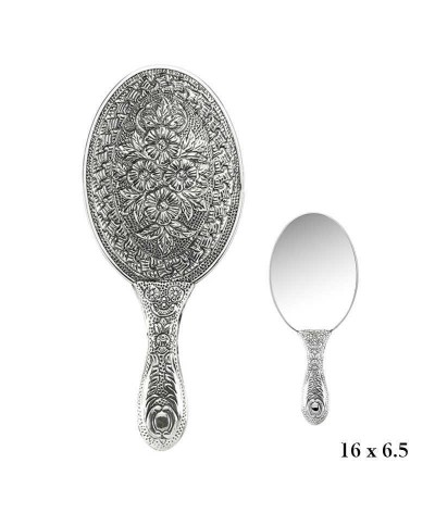925 Ayar Gümüş Papatya Desenli El Aynası