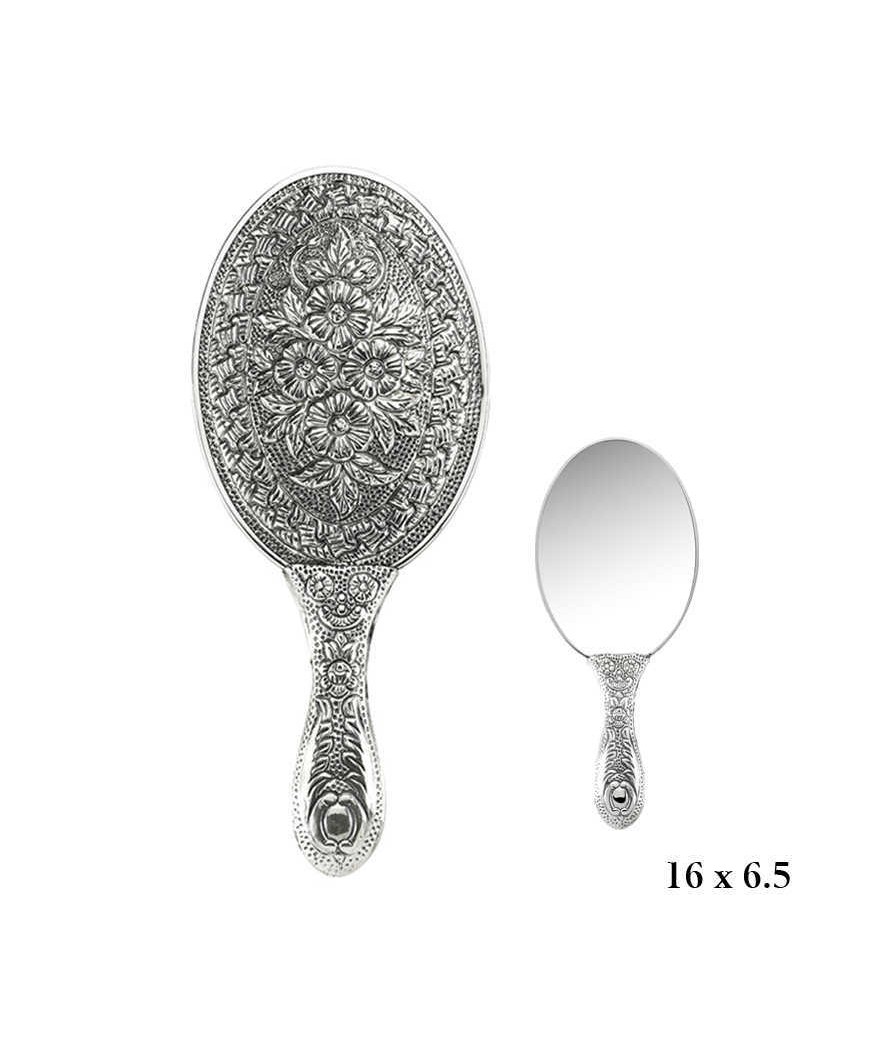 925 Ayar Gümüş Papatya Desenli El Aynası