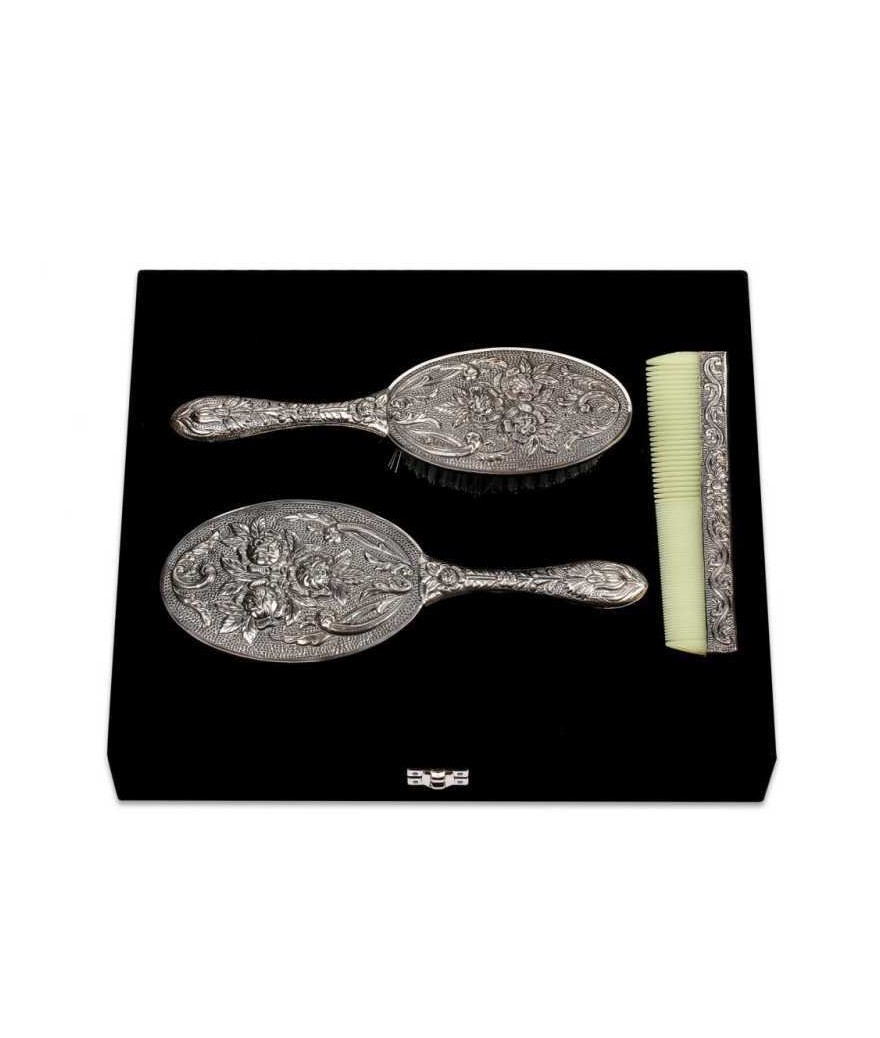 Gümüş Ayna Tarak Fırça Takımı - 3 Parça