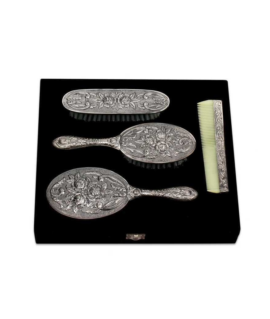 Gümüş Ayna Tarak Fırça Takımı - 4 Parça