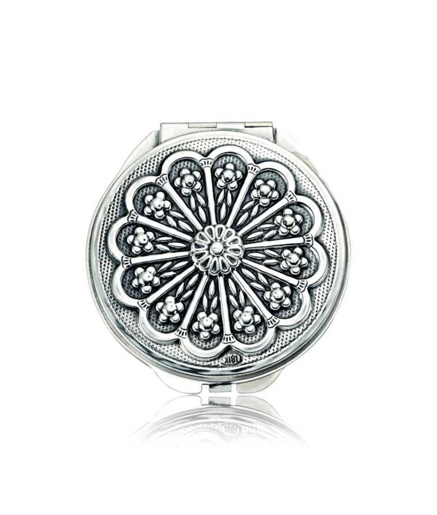 Gümüş Papatya Motifli Kapaklı El Aynası