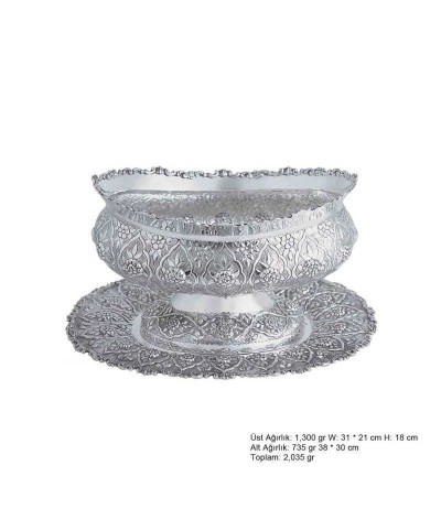 Papatya Desenli Oval Gümüş Boller