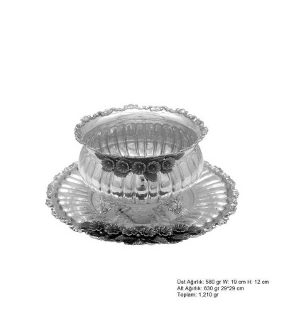 Frezya Çiçek Desenli Gümüş Boller