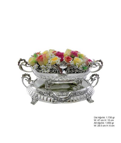925 Ayar Gümüş Çiçekli Jardinyer