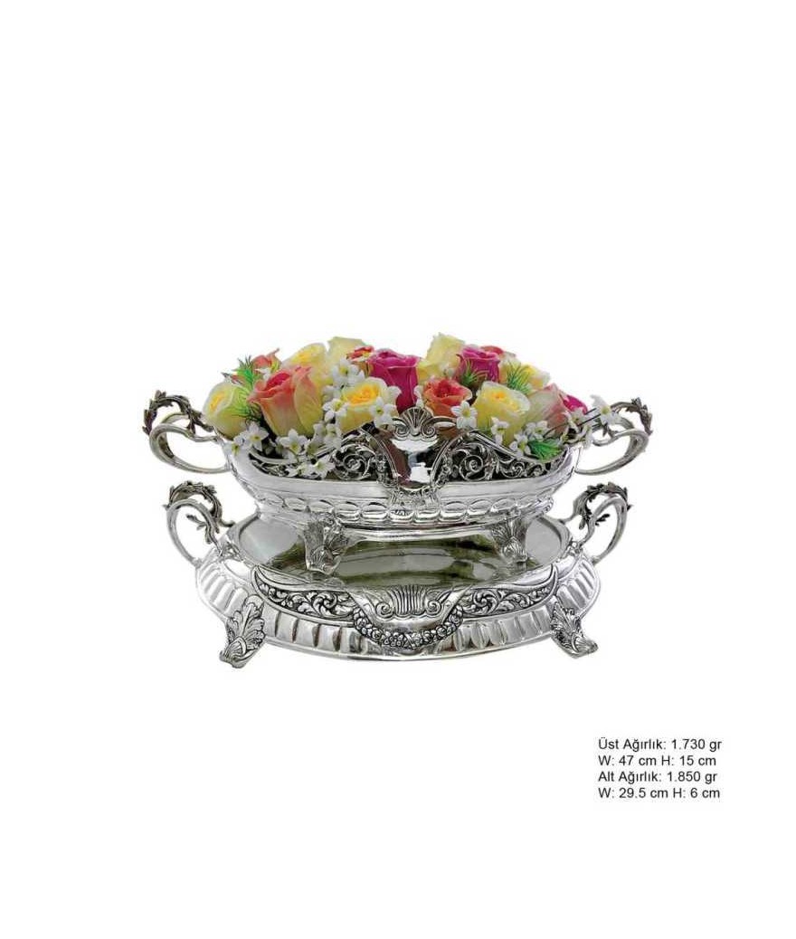 925 Ayar Gümüş Çiçekli Jardinyer