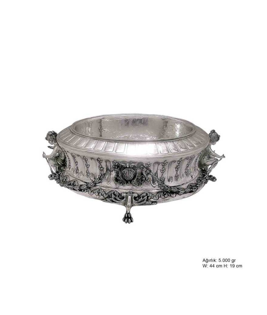 Lale Motifli Gümüş Jardinyer