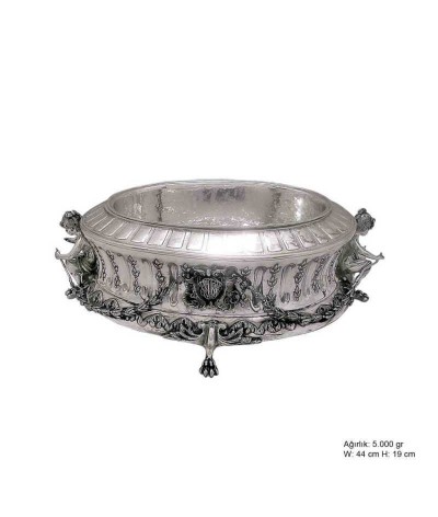 Lale Motifli Gümüş Jardinyer