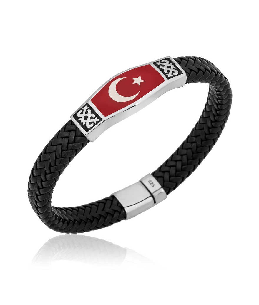 Gümüş Derili Ay Yıldız Erkek Bileklik