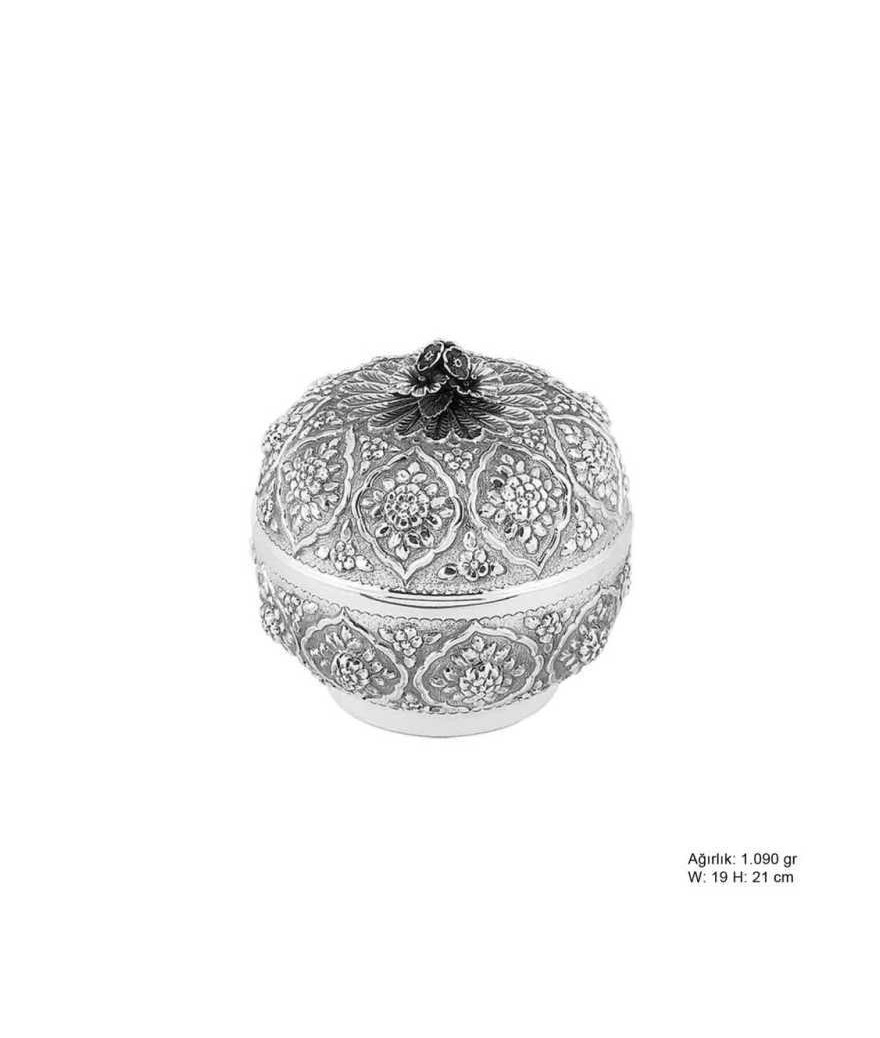 Papatya Desenli Gümüş Bonbonyer