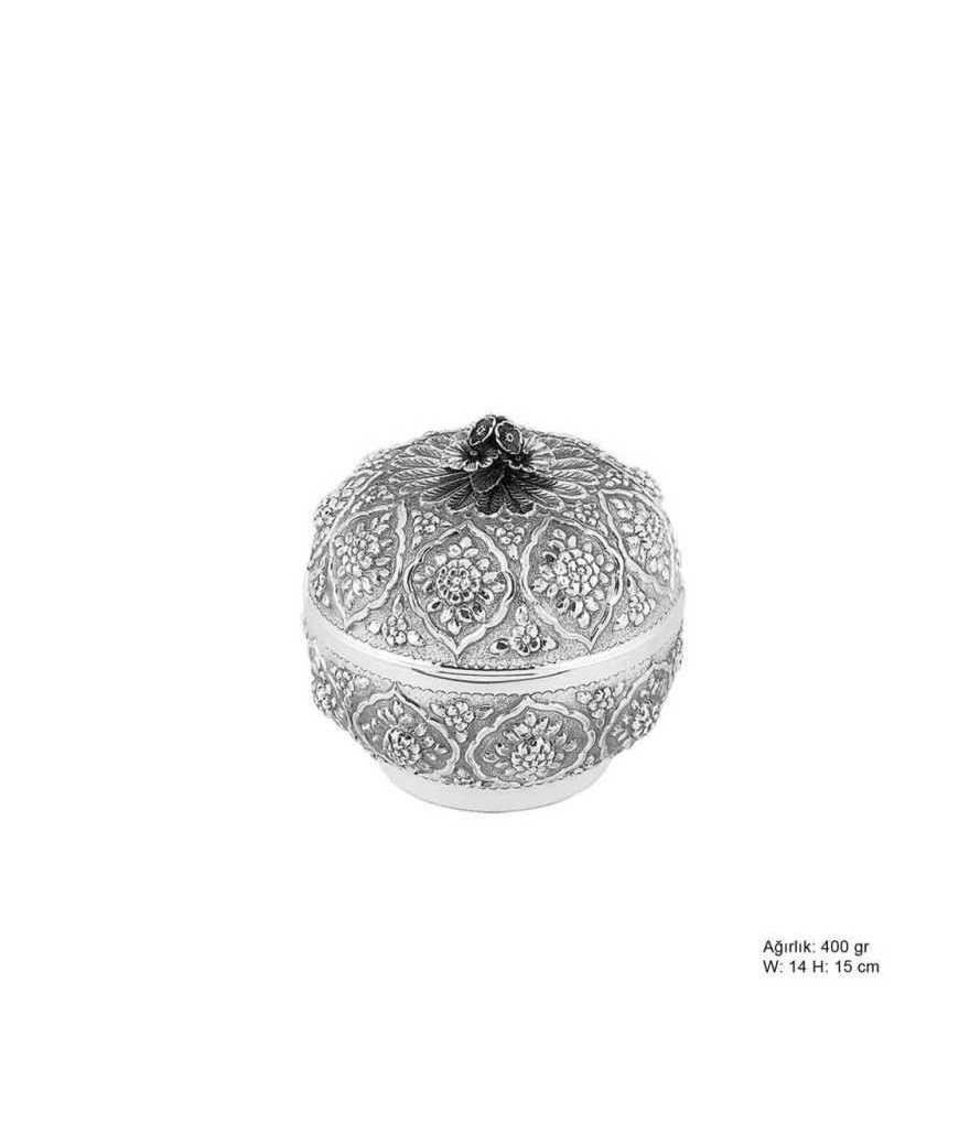 Papatya Desenli Gümüş Bonbonyer