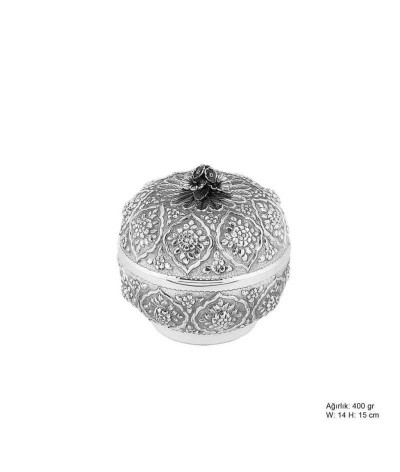 Papatya Desenli Gümüş Bonbonyer
