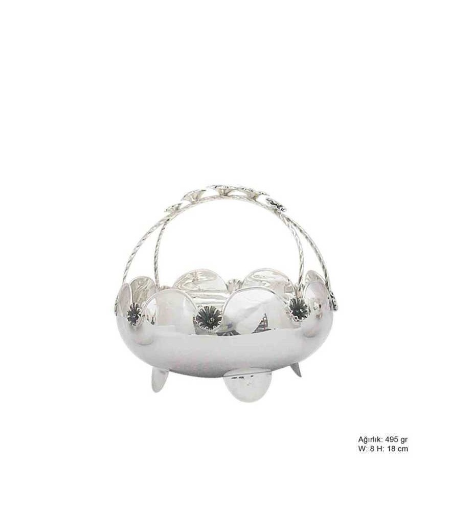 Çiçek Motifli Gümüş Sepet