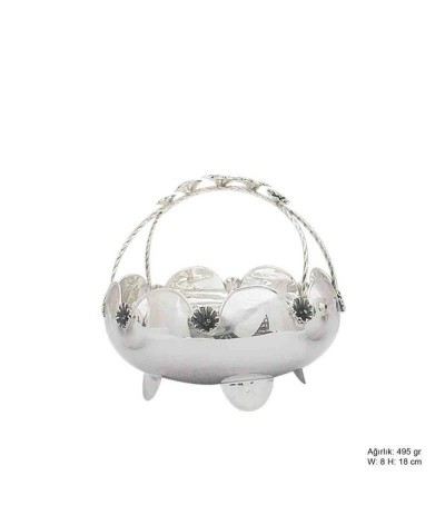 Çiçek Motifli Gümüş Sepet