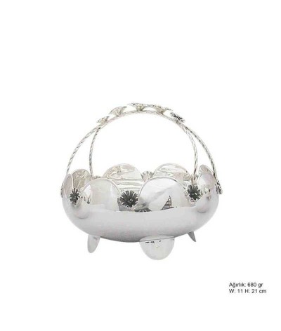 Çiçek Motifli Gümüş Sepet
