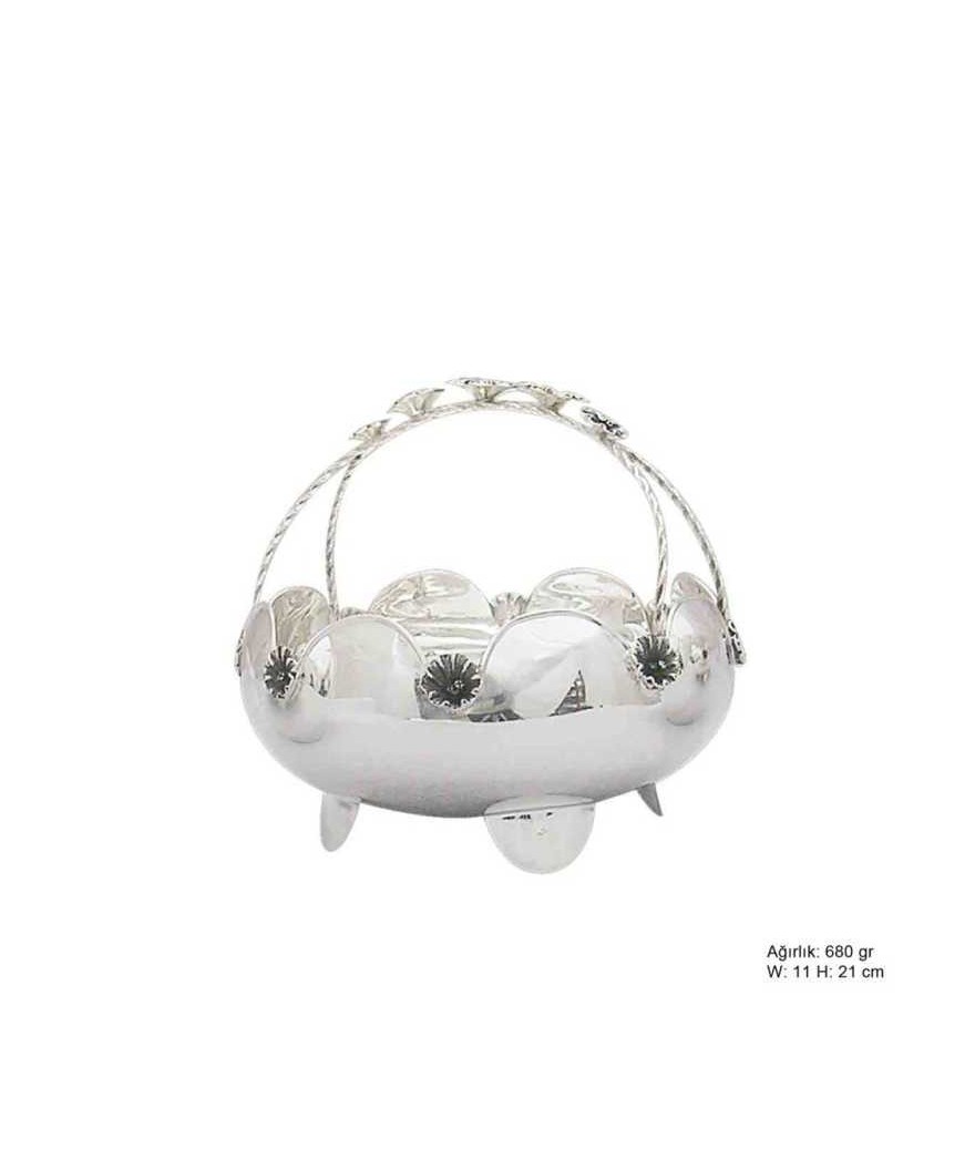 Çiçek Motifli Gümüş Sepet