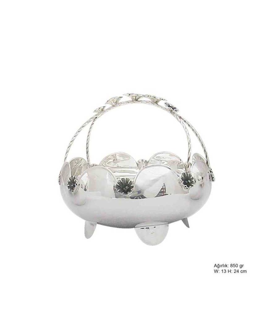 Çiçek Motifli Gümüş Sepet