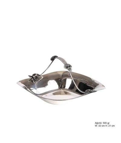 Orkide Motifli Gümüş Sepet