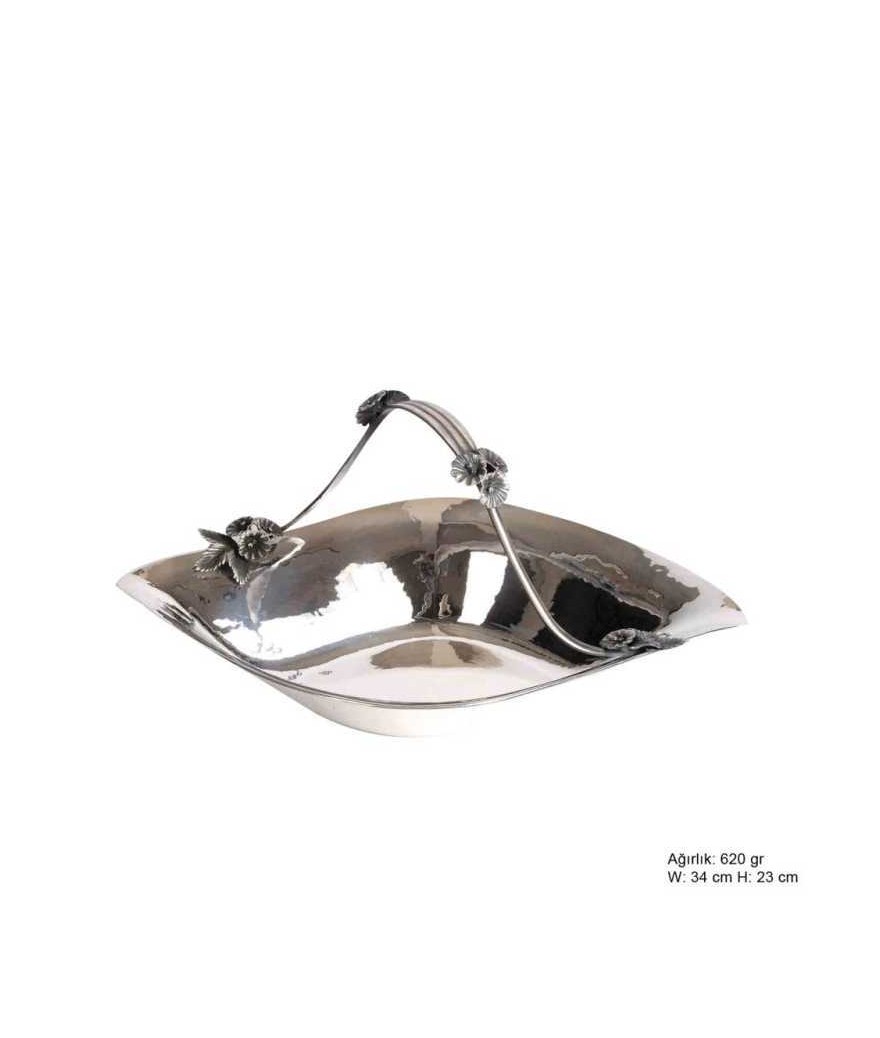 Orkide Motifli Gümüş Sepet