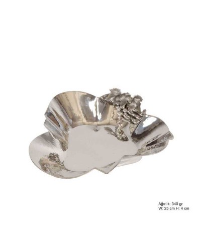 Yaprak Motifli Gümüş Tabak