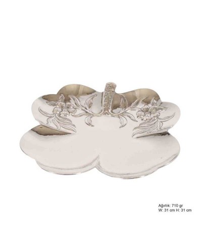 Papatya Motifli Gümüş Tabak