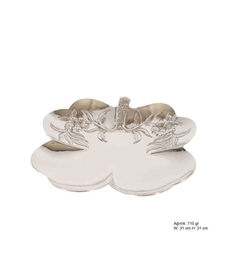 Papatya Motifli Gümüş Tabak