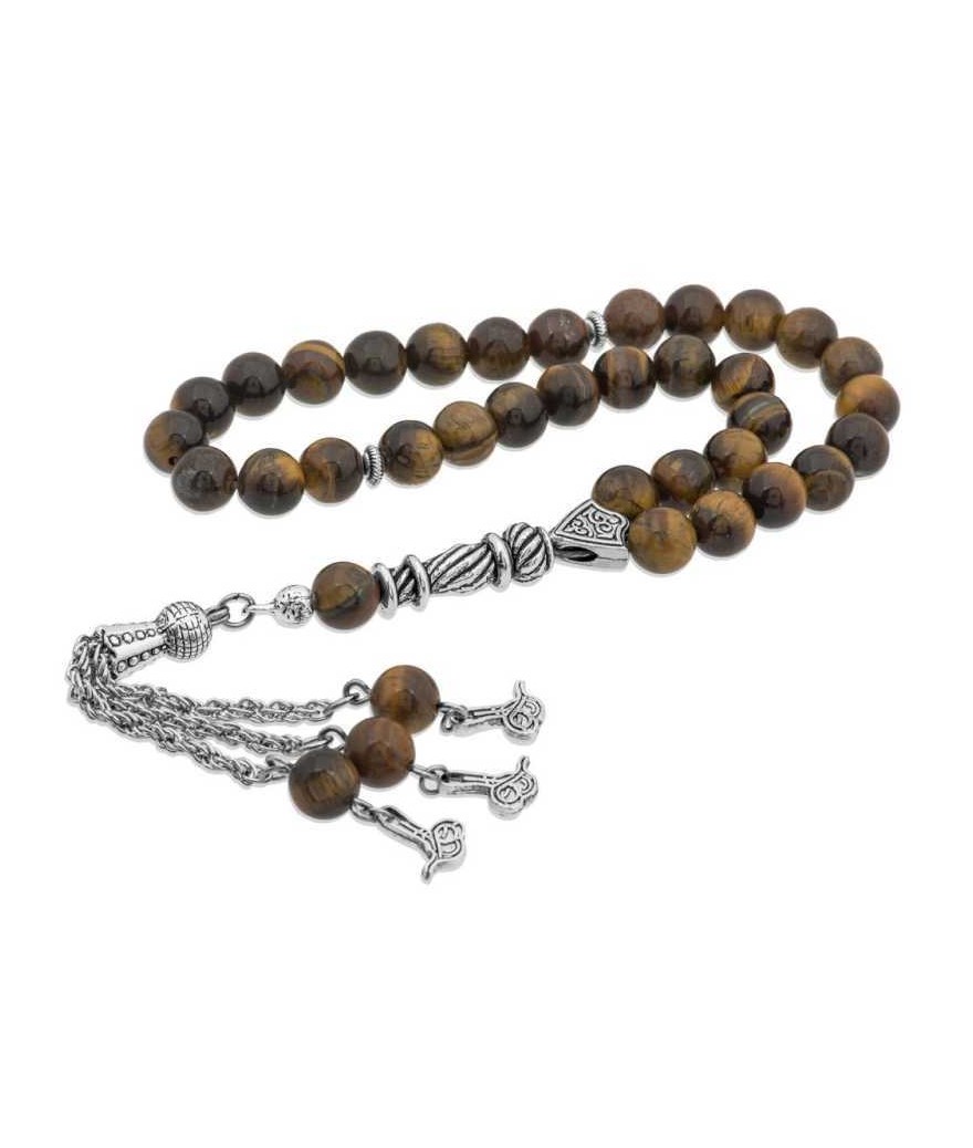 Doğaltaş Metal Püsküllü Kaplan Gözü Taşlı Tesbih