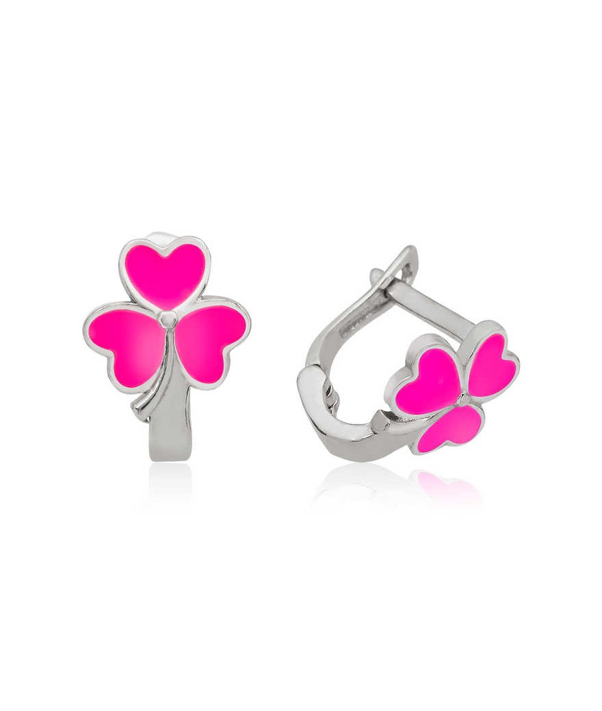 ​Gümüş Pembe Yonca Çocuk Küpesi