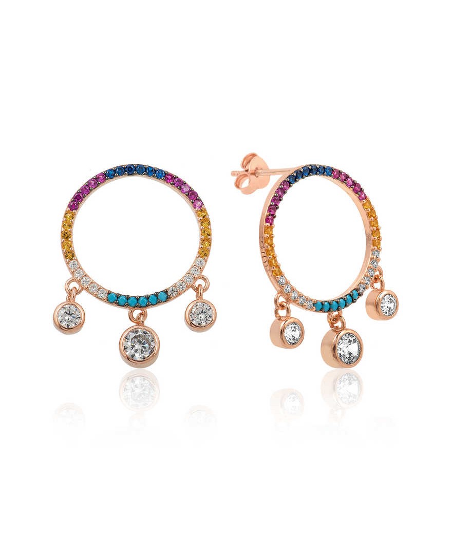 ​Gümüş Renkli Taşlı Daire Bayan Küpe