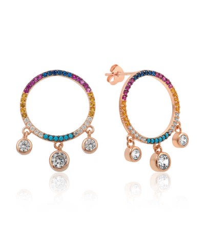 ​Gümüş Renkli Taşlı Daire Bayan Küpe