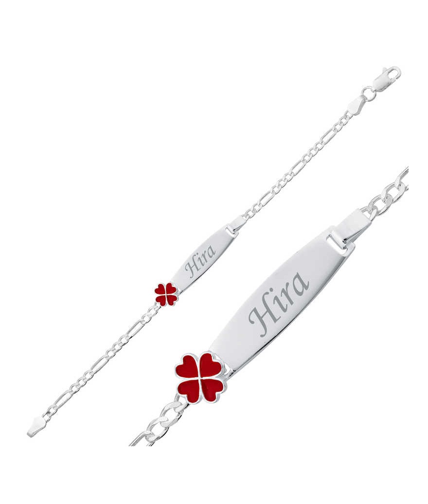 ​Gümüş Kırmızı Yonca Plaka Çocuk Bileklik