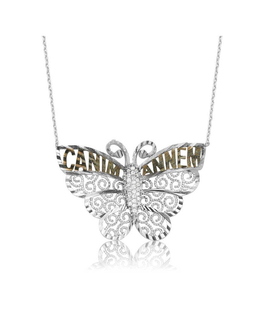 Gümüş Kelebek Canım Annem Bayan Kolye