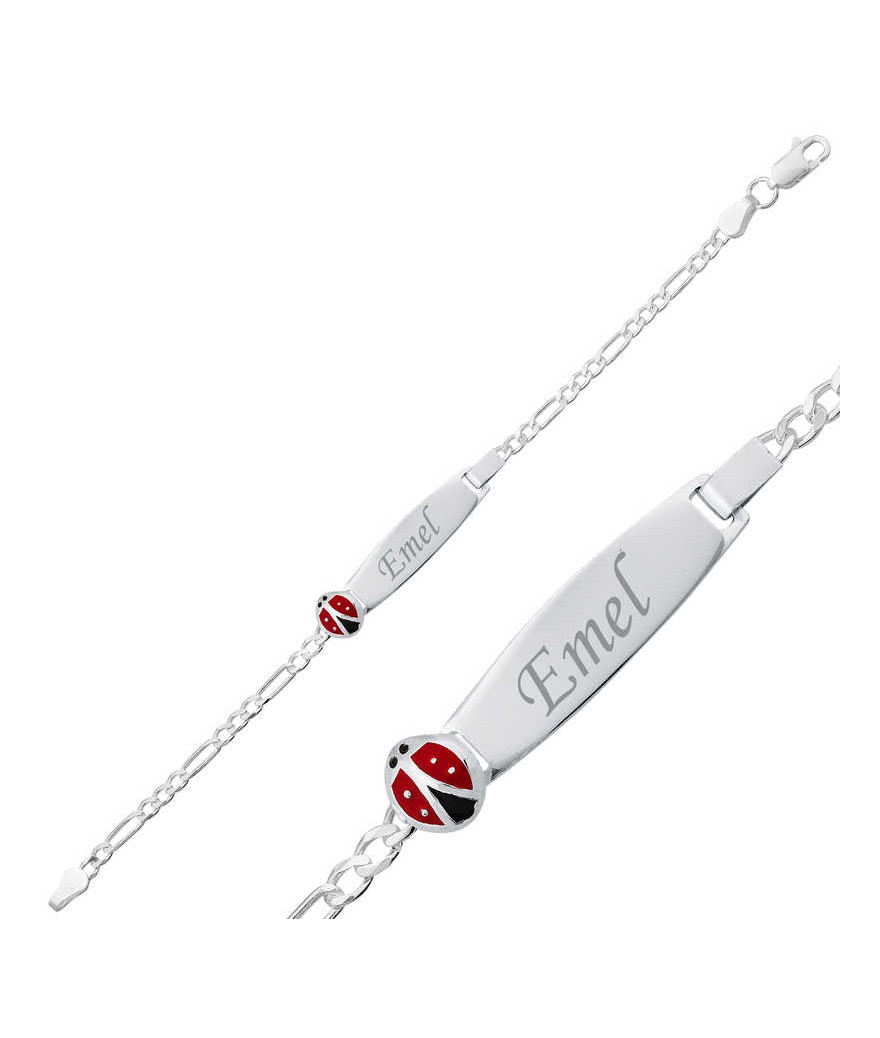 Gümüş Uğur Böceği Plaka Çocuk Bileklik