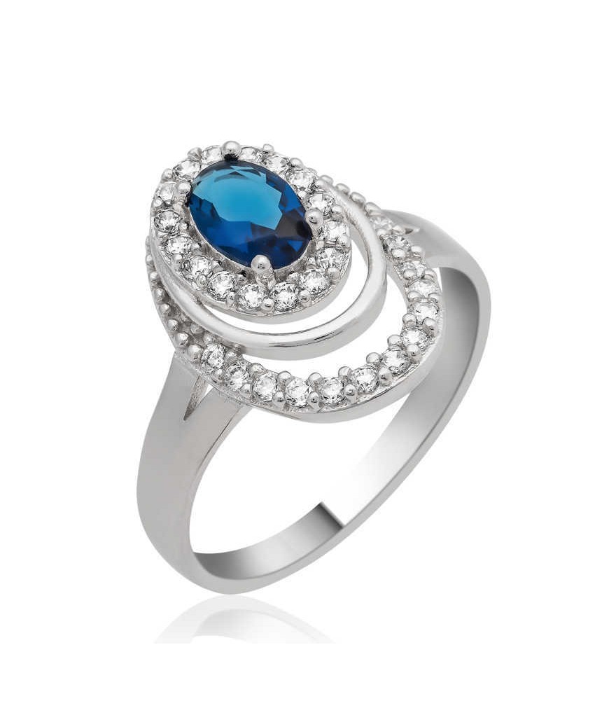 Gümüş Mavi Taşlı Oval Bayan Yüzük