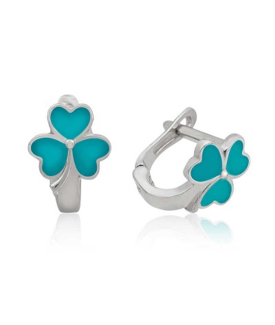 ​Gümüş Turkuaz Yonca Çocuk Küpesi