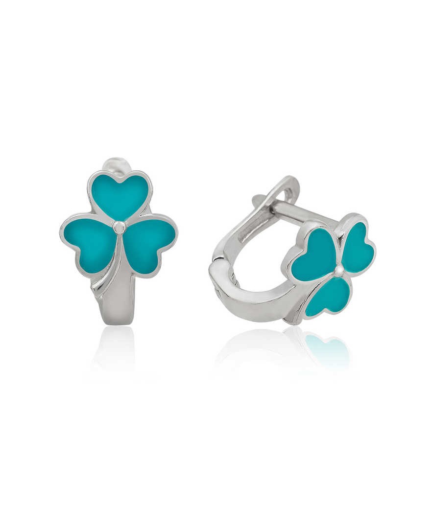 ​Gümüş Turkuaz Yonca Çocuk Küpesi