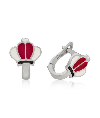 ​Gümüş Kırmızı Taç Çocuk Küpesi