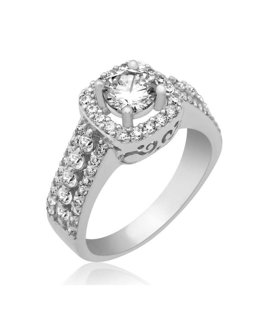 Gümüş Kare Montür Tek Taş Bayan Yüzük