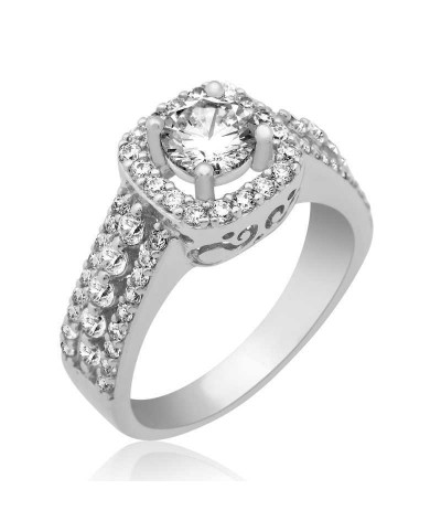 Gümüş Kare Montür Tek Taş Bayan Yüzük