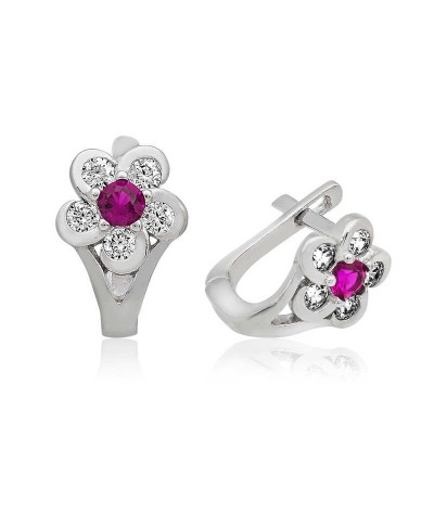 ​Gümüş Pembe Çiçek Çocuk Küpesi