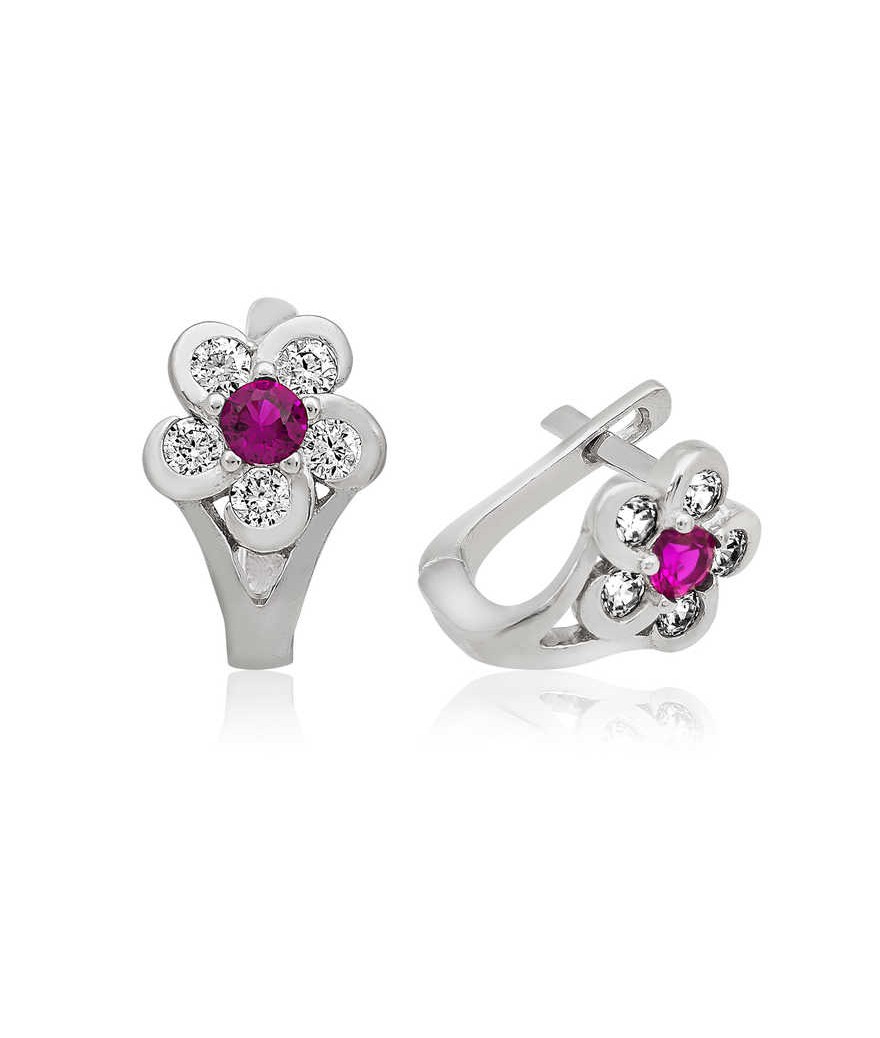 ​Gümüş Pembe Çiçek Çocuk Küpesi