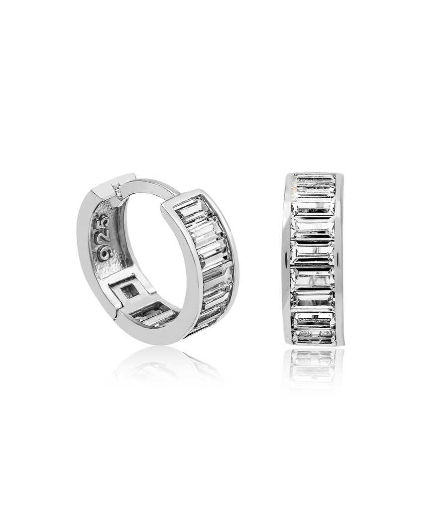 Gümüş Baget Taşlı Halka Küpe