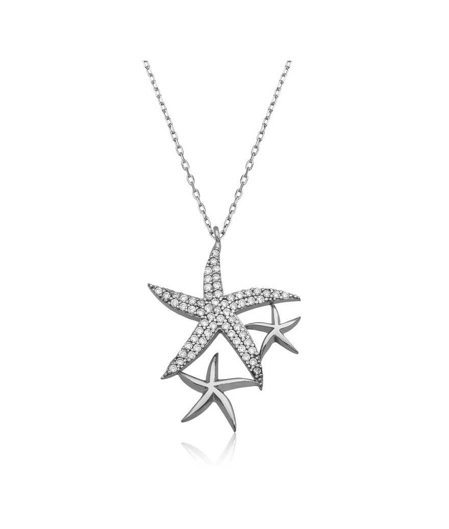 ​Gümüş Beyaz Deniz Yıldızları Bayan Kolye