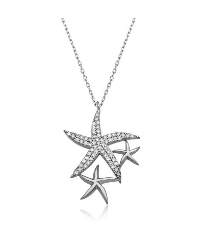 ​Gümüş Beyaz Deniz Yıldızları Bayan Kolye