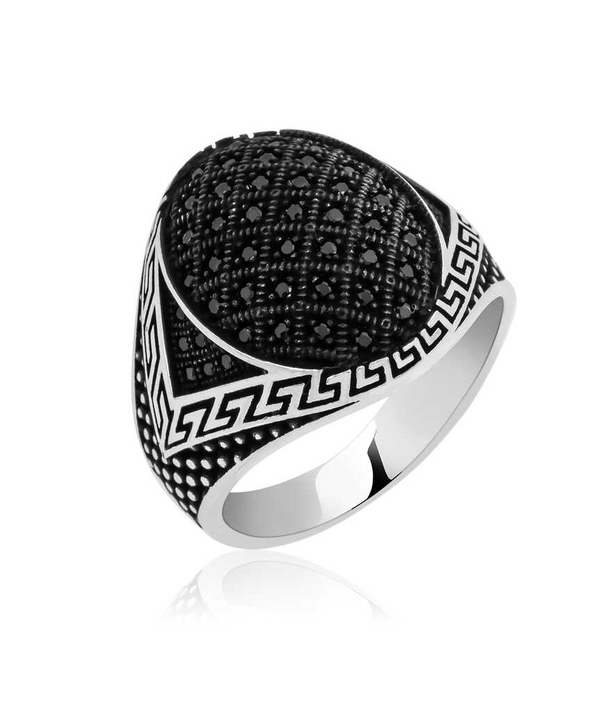 Gümüş Siyah Zirkon Taşlı Erkek Yüzük