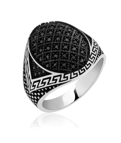Gümüş Siyah Zirkon Taşlı Erkek Yüzük