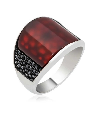 ​Gümüş Akik Taşlı Erkek Yüzük