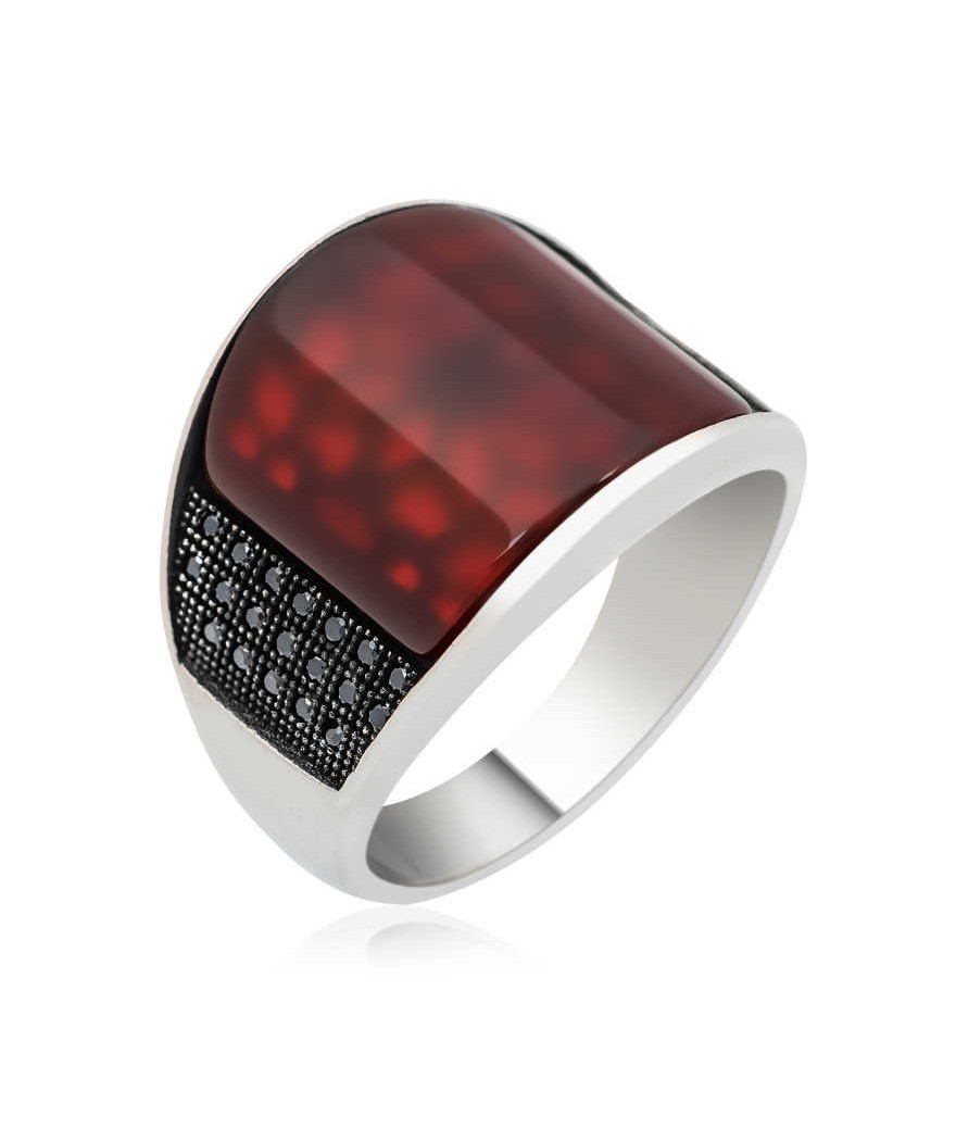 ​Gümüş Akik Taşlı Erkek Yüzük