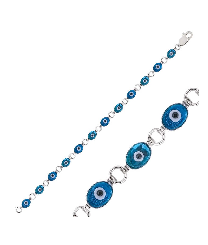 Gümüş Oval Nazar Bayan Bileklik